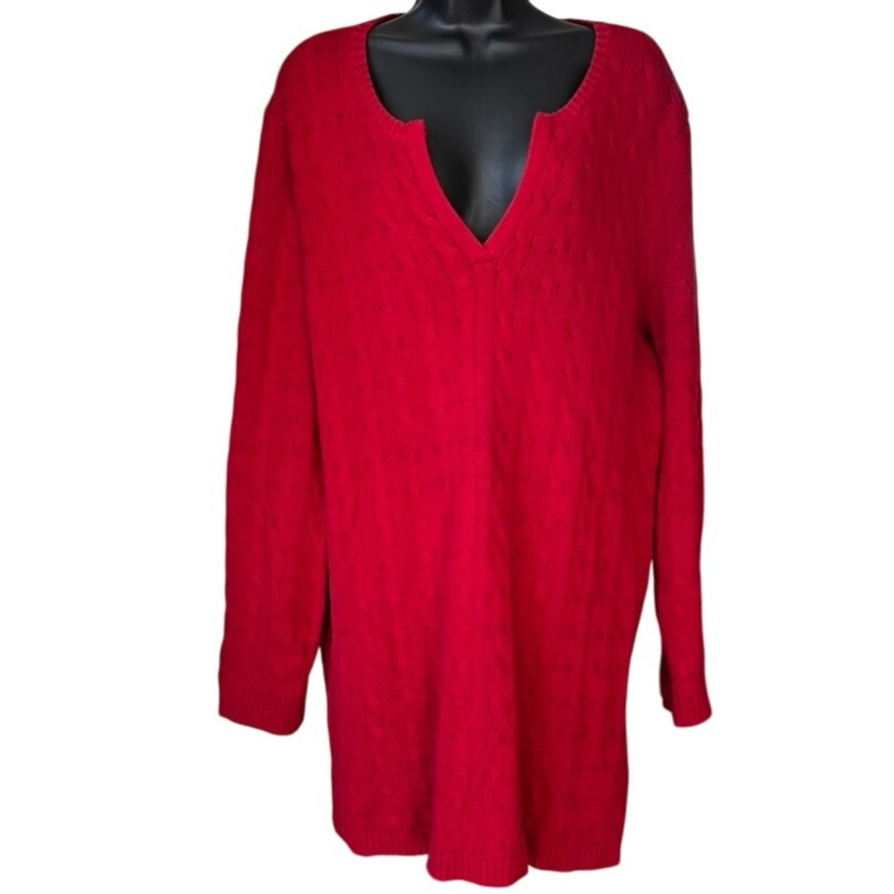 Lauren Ralph Lauren Cable Knit Tunic Sweater Sz 1X Christmas Red Holiday Preppy
